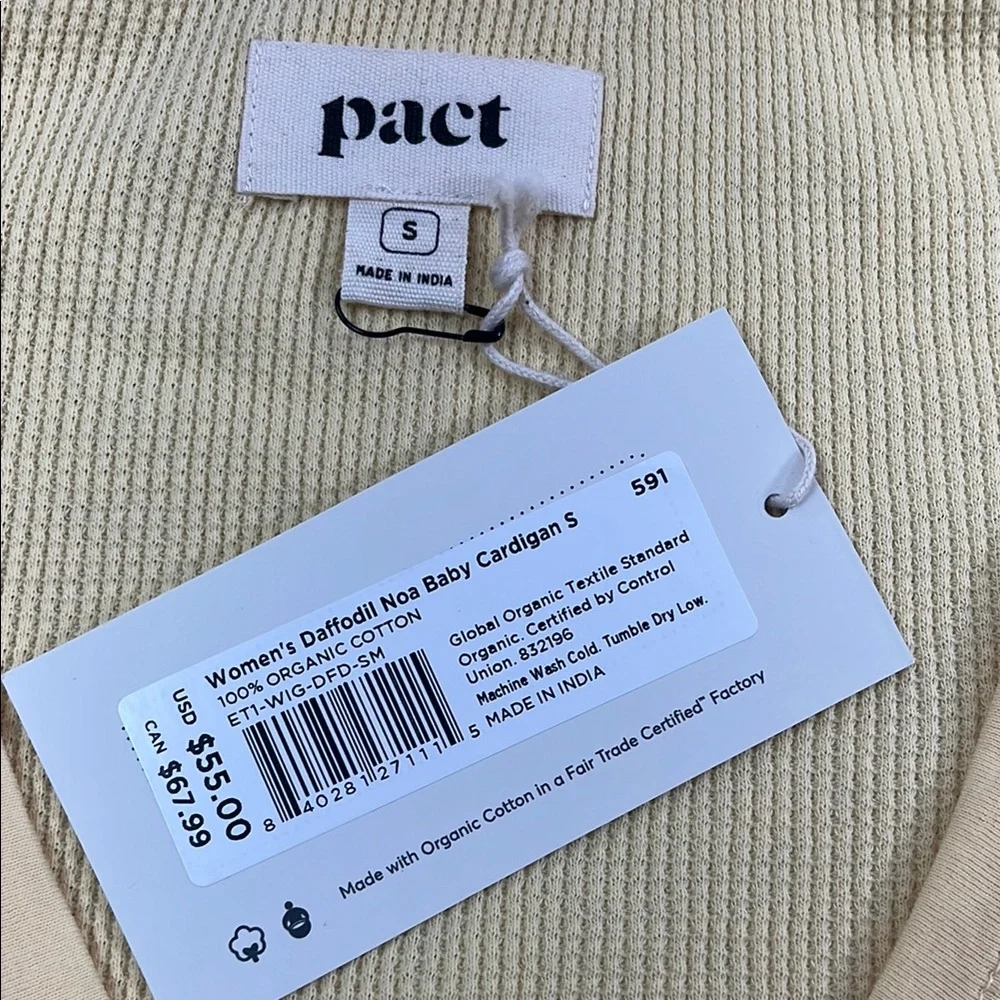 NEW PACT S 100% Organic Cotton Yellow Daffodil Noa Baby Cardigan Waffle Knit - Picture 2 of 9